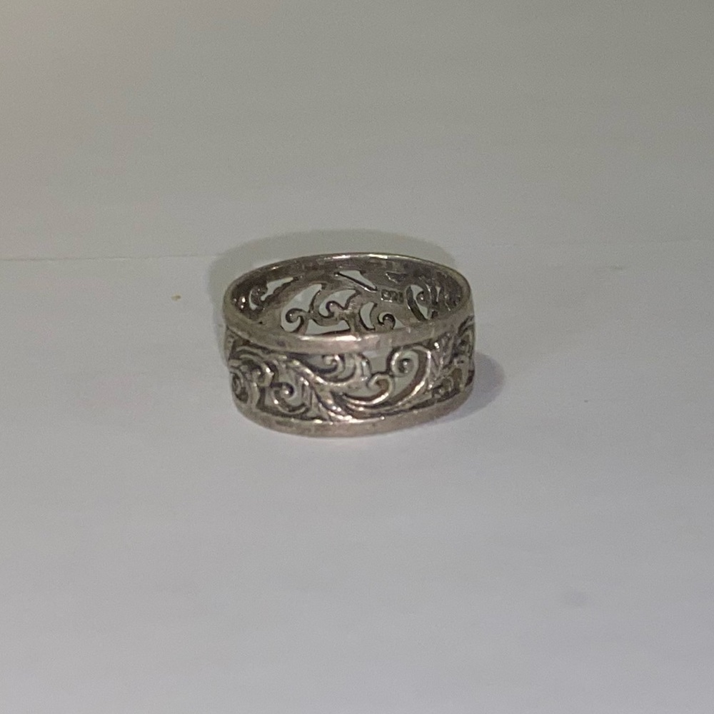 Sterling Silver Scrollwork Vine Leaf Band Ring St… - image 2